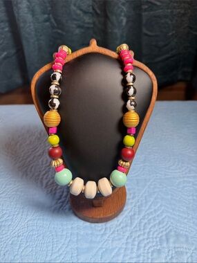 Plunder Bright Multicolor Bead Necklace with Mint and Hot Pink Accents